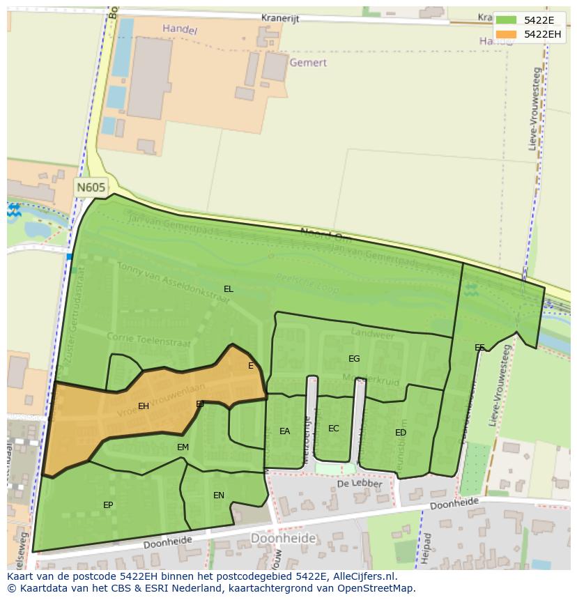Afbeelding van het postcodegebied 5422 EH op de kaart.