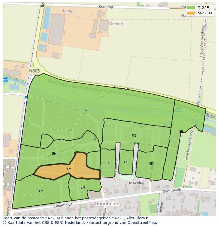 Afbeelding van het postcodegebied 5422 EM op de kaart.