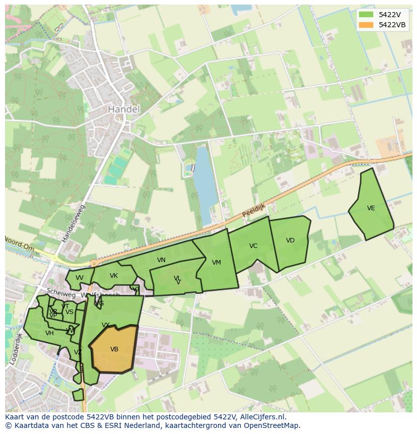 Afbeelding van het postcodegebied 5422 VB op de kaart.