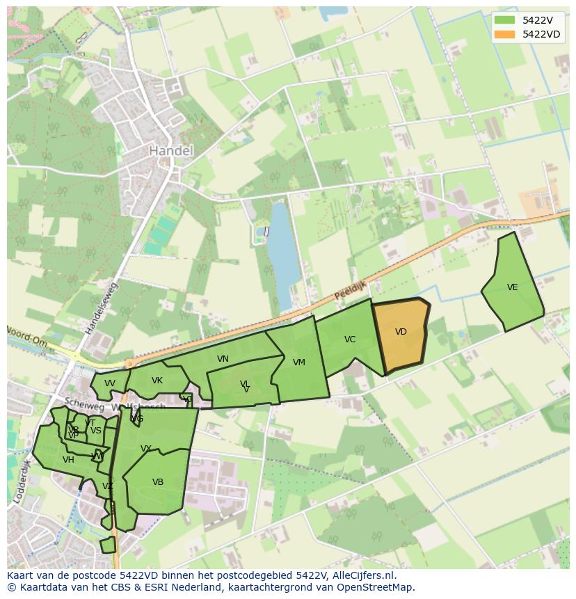 Afbeelding van het postcodegebied 5422 VD op de kaart.