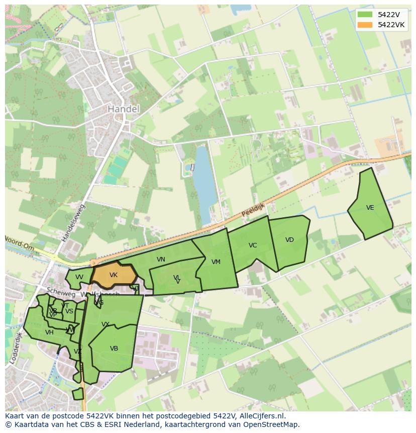 Afbeelding van het postcodegebied 5422 VK op de kaart.