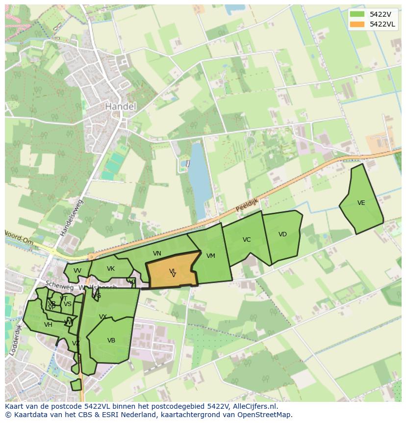 Afbeelding van het postcodegebied 5422 VL op de kaart.