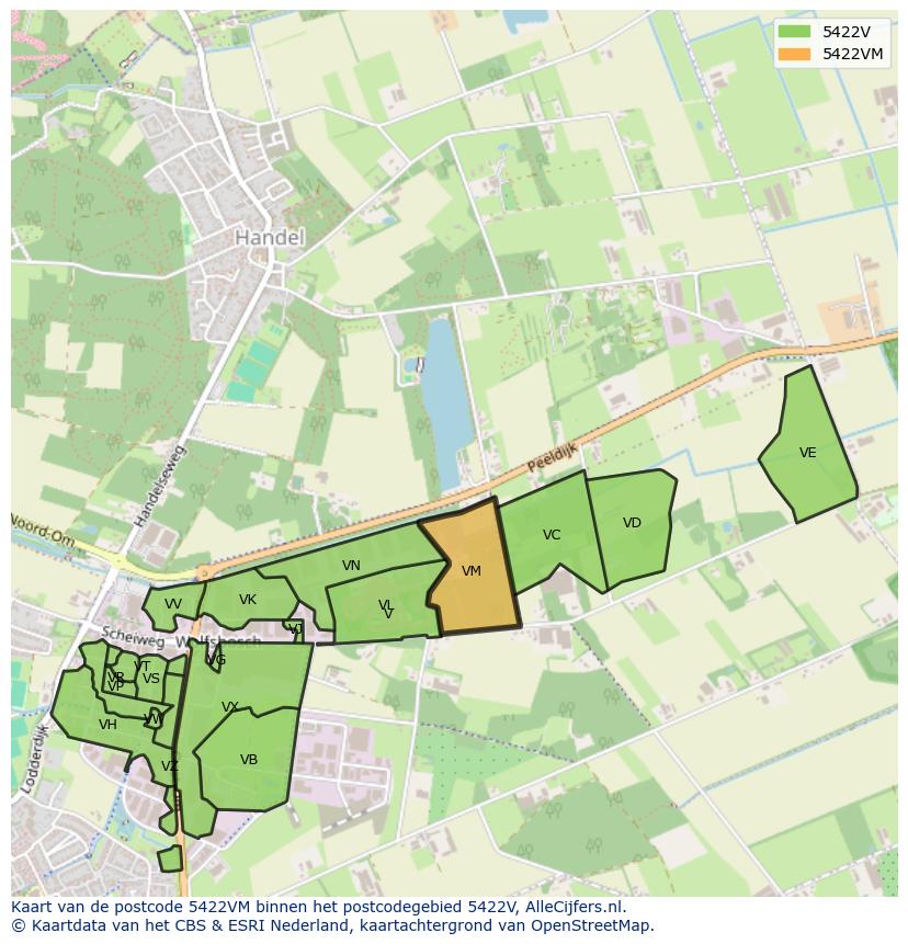 Afbeelding van het postcodegebied 5422 VM op de kaart.
