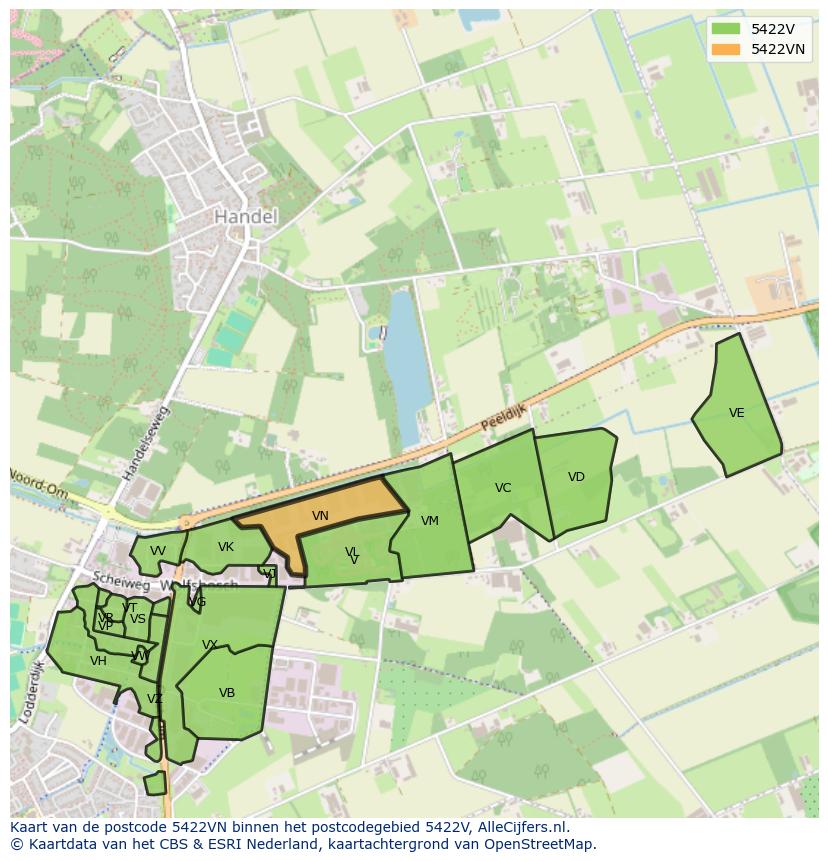 Afbeelding van het postcodegebied 5422 VN op de kaart.