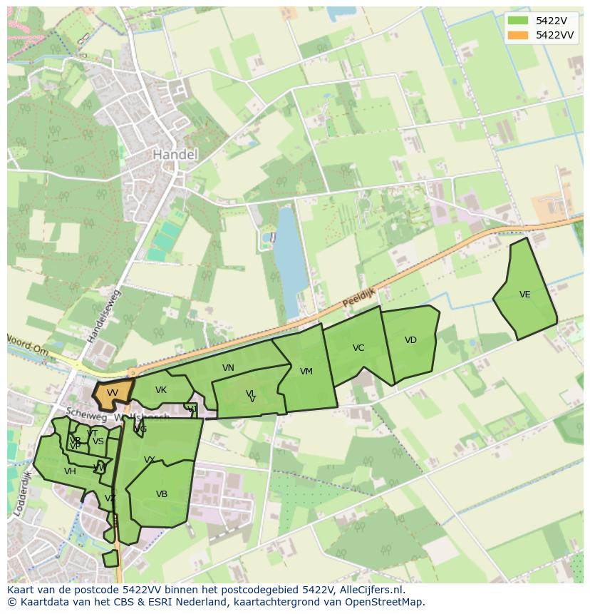 Afbeelding van het postcodegebied 5422 VV op de kaart.
