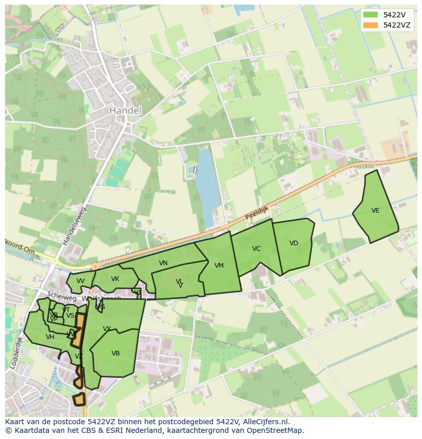 Afbeelding van het postcodegebied 5422 VZ op de kaart.