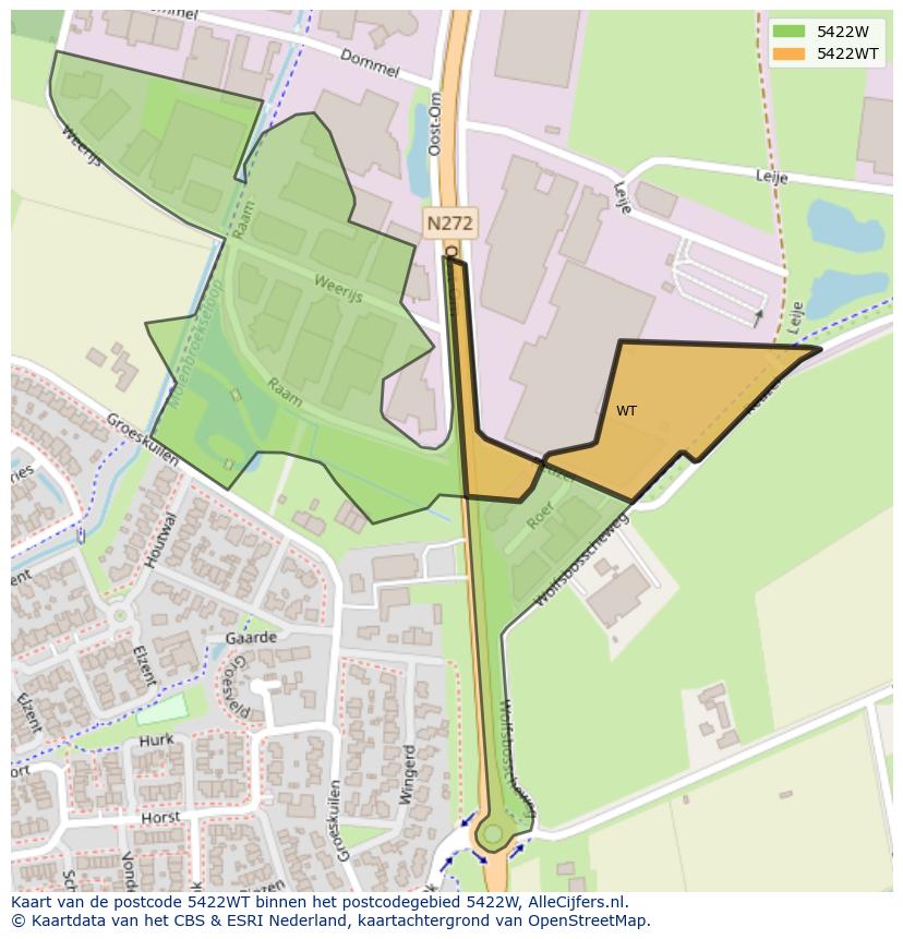 Afbeelding van het postcodegebied 5422 WT op de kaart.