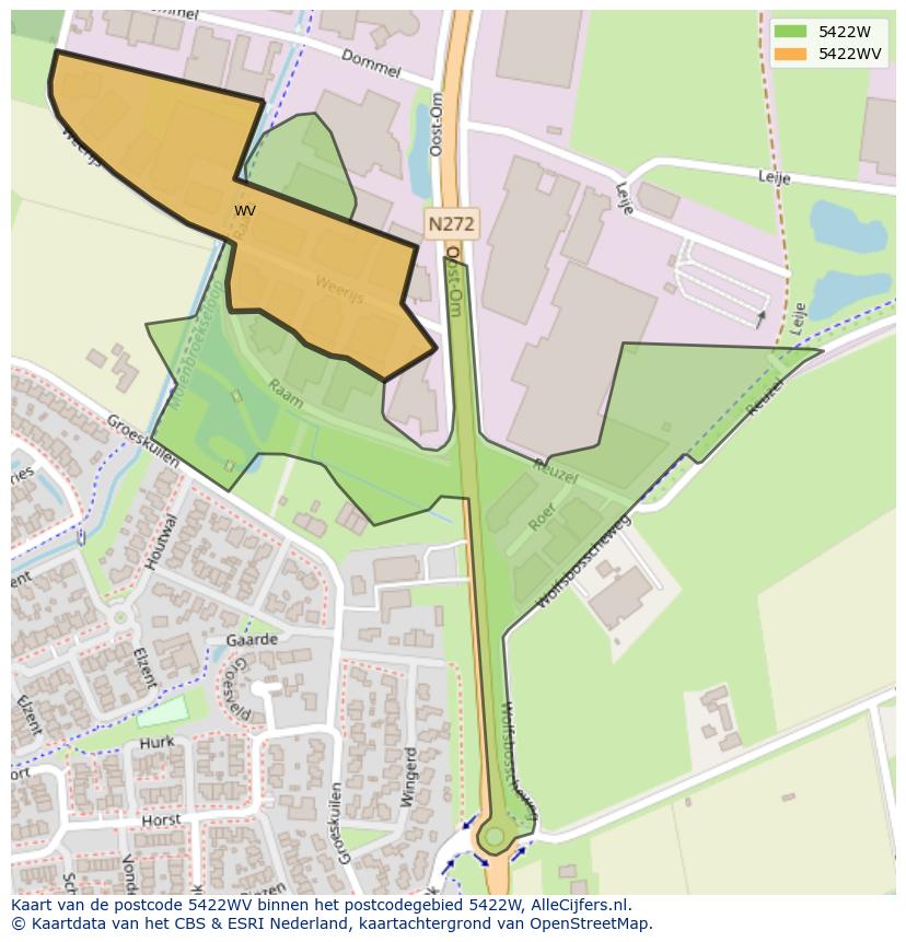 Afbeelding van het postcodegebied 5422 WV op de kaart.