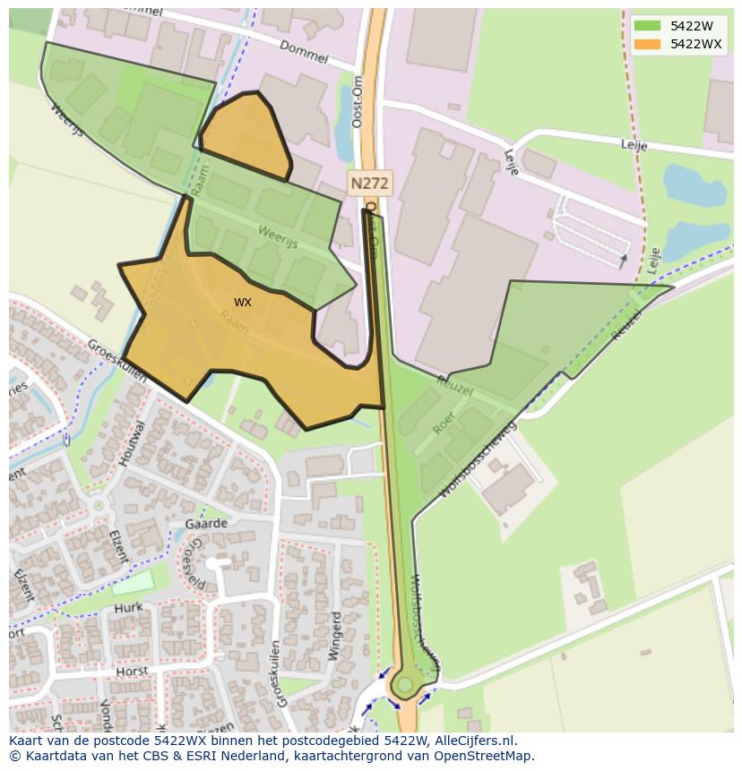 Afbeelding van het postcodegebied 5422 WX op de kaart.