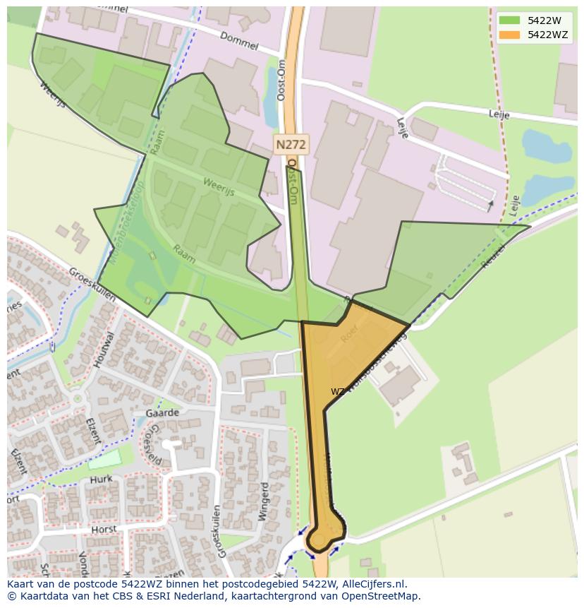 Afbeelding van het postcodegebied 5422 WZ op de kaart.