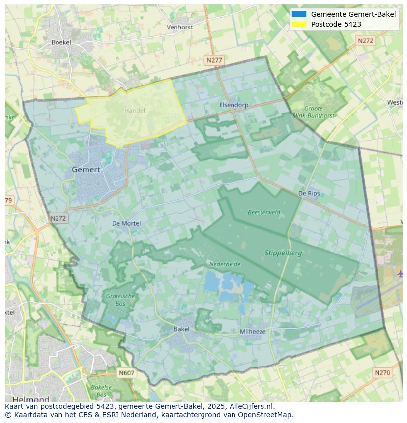 Afbeelding van het postcodegebied 5423 op de kaart.