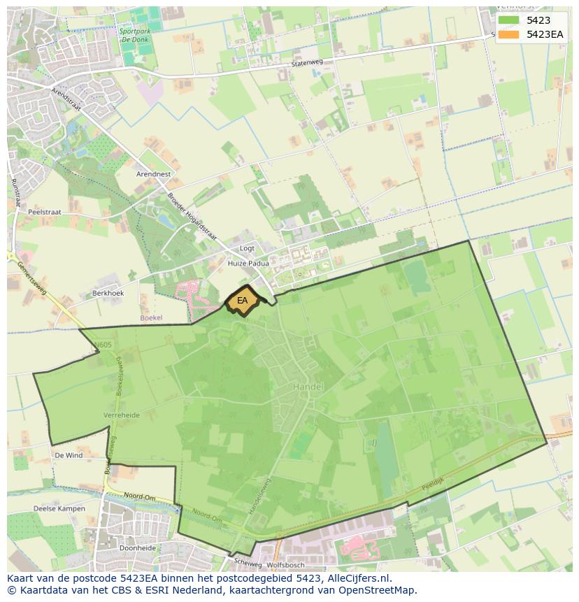 Afbeelding van het postcodegebied 5423 EA op de kaart.
