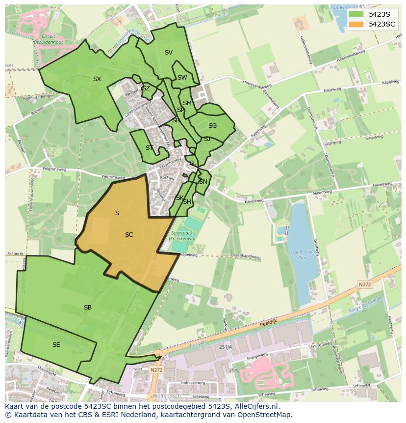 Afbeelding van het postcodegebied 5423 SC op de kaart.