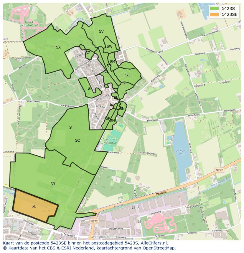 Afbeelding van het postcodegebied 5423 SE op de kaart.