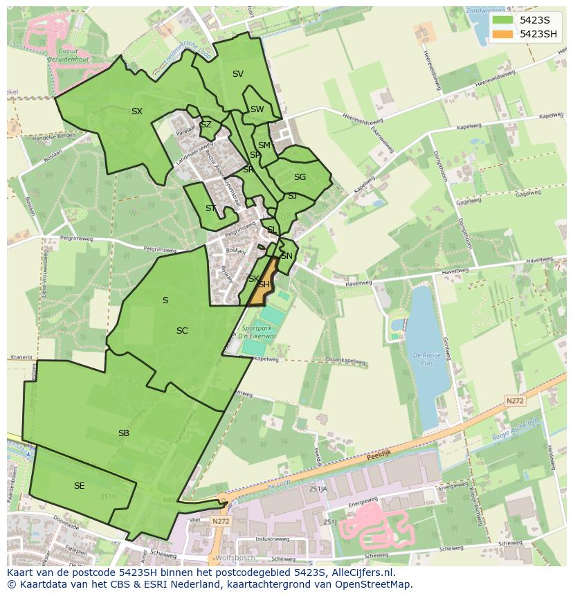 Afbeelding van het postcodegebied 5423 SH op de kaart.
