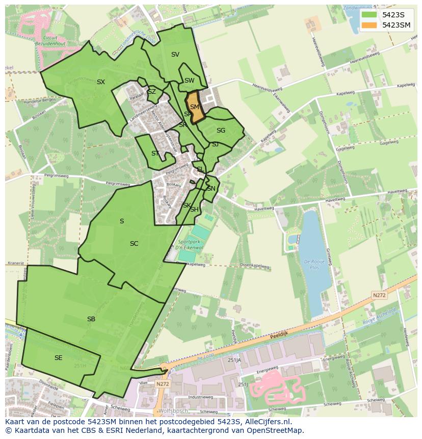 Afbeelding van het postcodegebied 5423 SM op de kaart.