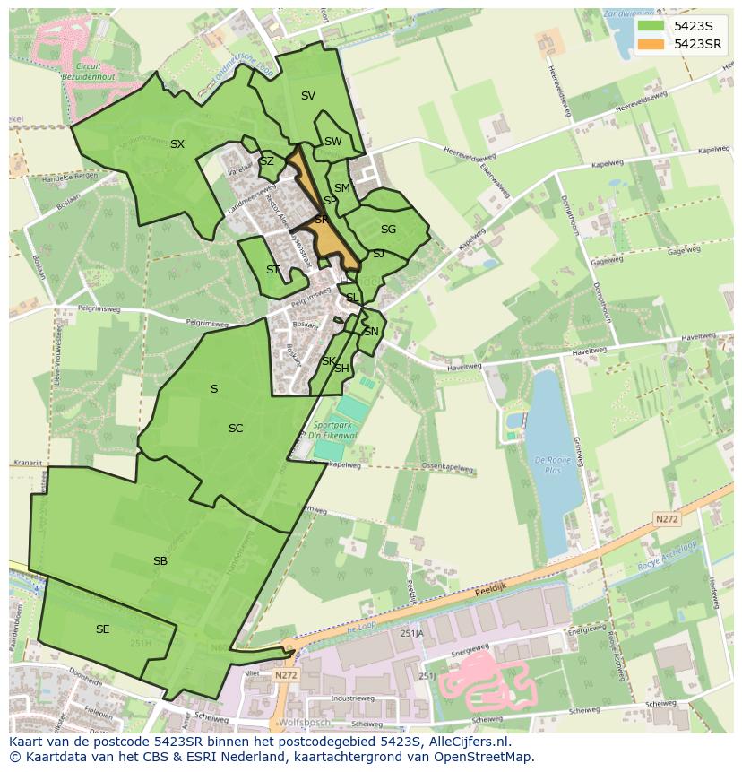 Afbeelding van het postcodegebied 5423 SR op de kaart.