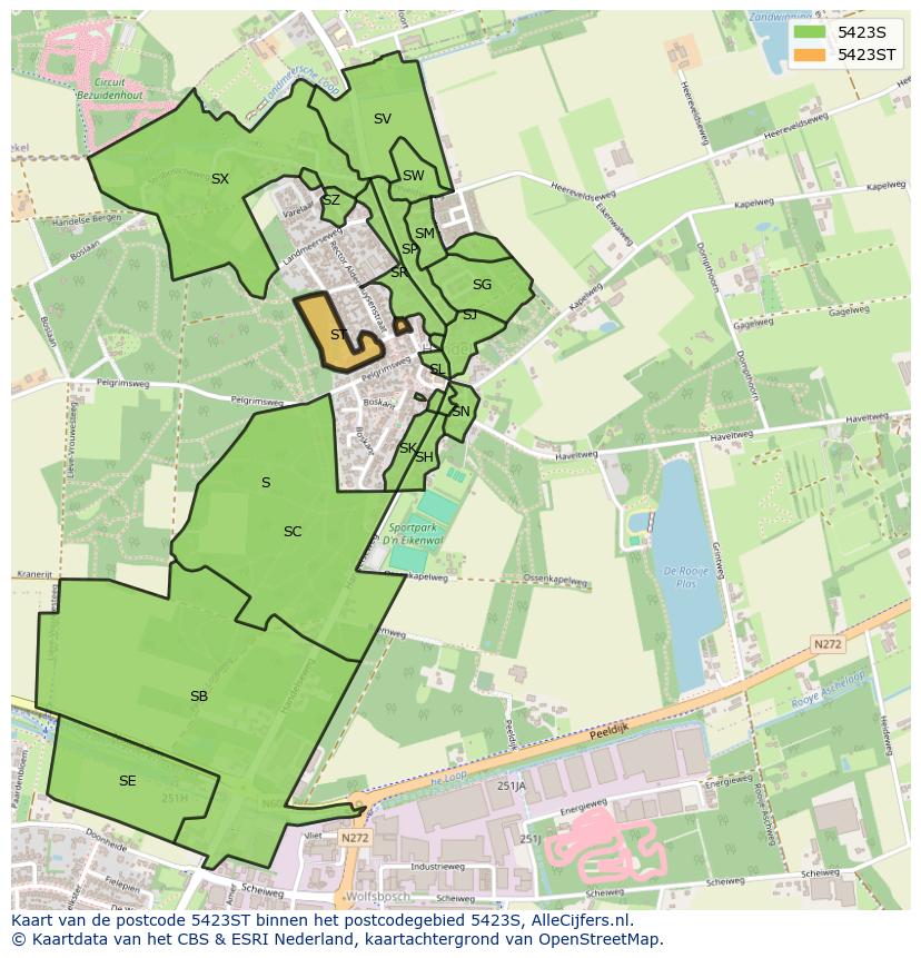 Afbeelding van het postcodegebied 5423 ST op de kaart.