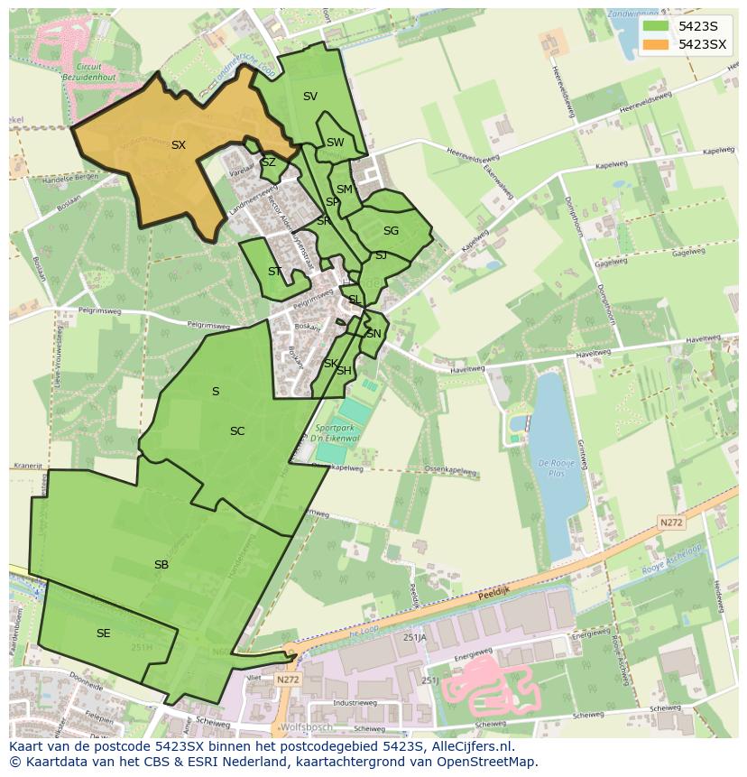 Afbeelding van het postcodegebied 5423 SX op de kaart.