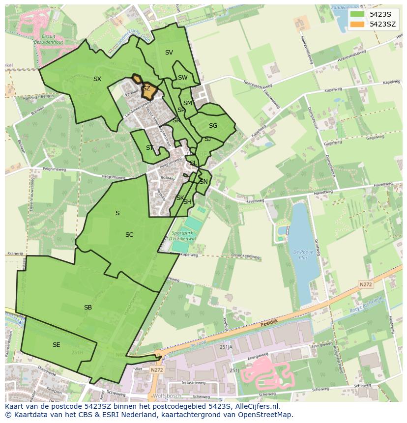 Afbeelding van het postcodegebied 5423 SZ op de kaart.