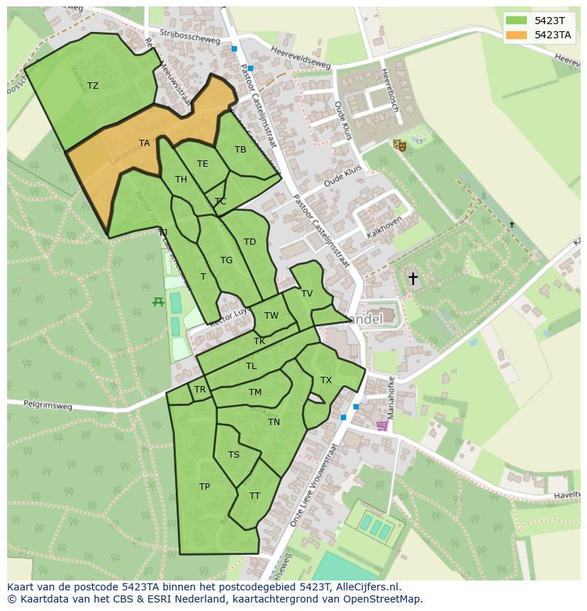 Afbeelding van het postcodegebied 5423 TA op de kaart.