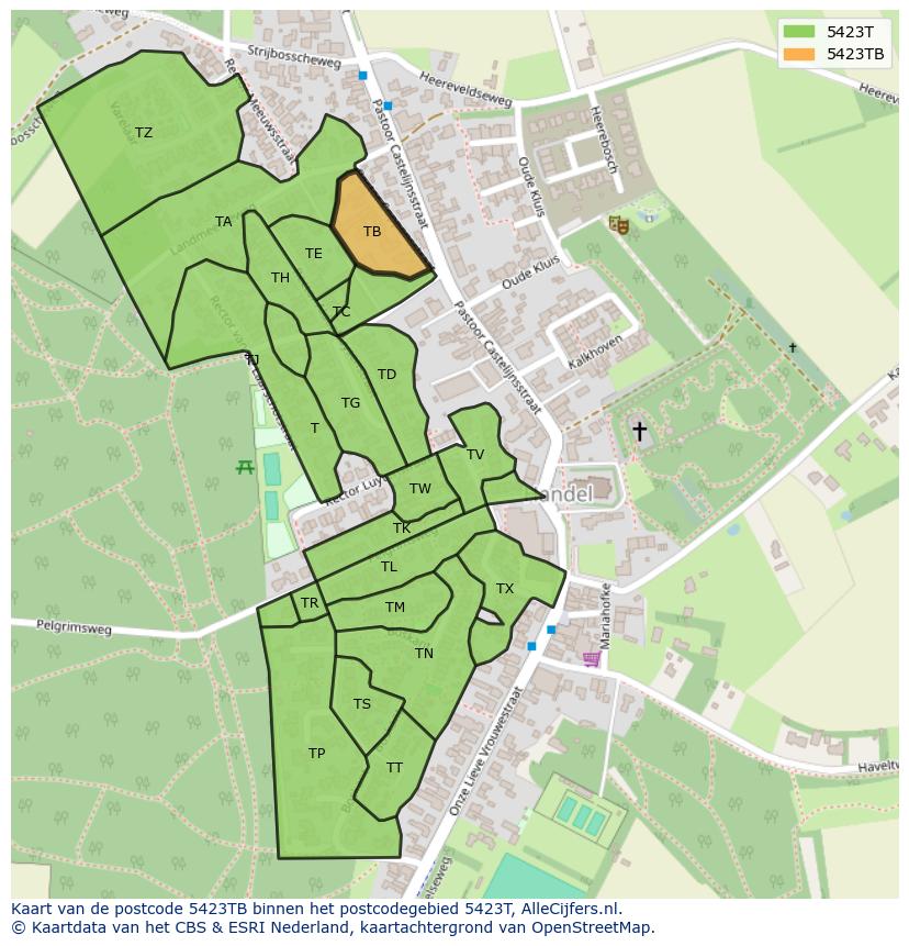 Afbeelding van het postcodegebied 5423 TB op de kaart.