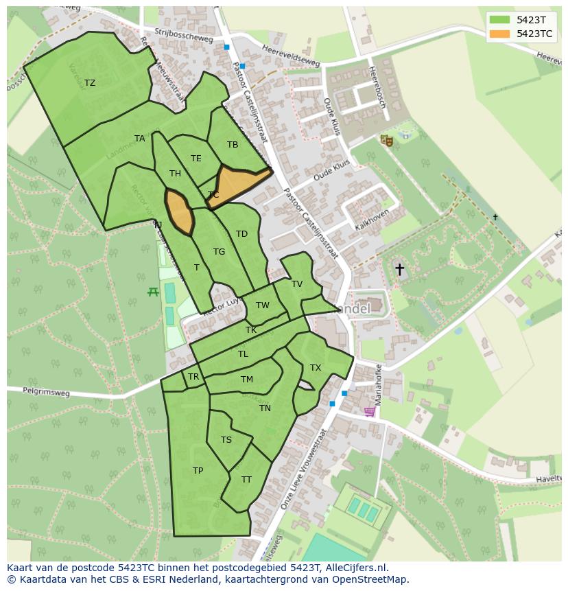 Afbeelding van het postcodegebied 5423 TC op de kaart.