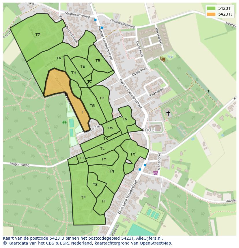 Afbeelding van het postcodegebied 5423 TJ op de kaart.