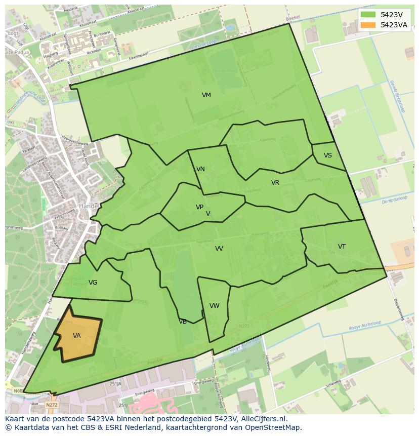 Afbeelding van het postcodegebied 5423 VA op de kaart.