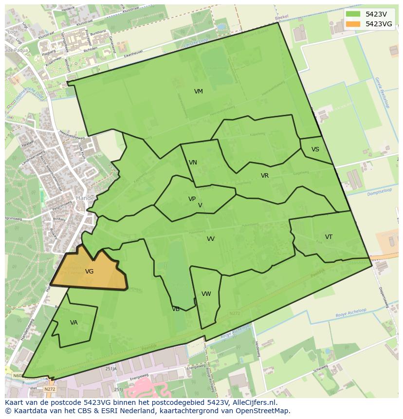Afbeelding van het postcodegebied 5423 VG op de kaart.