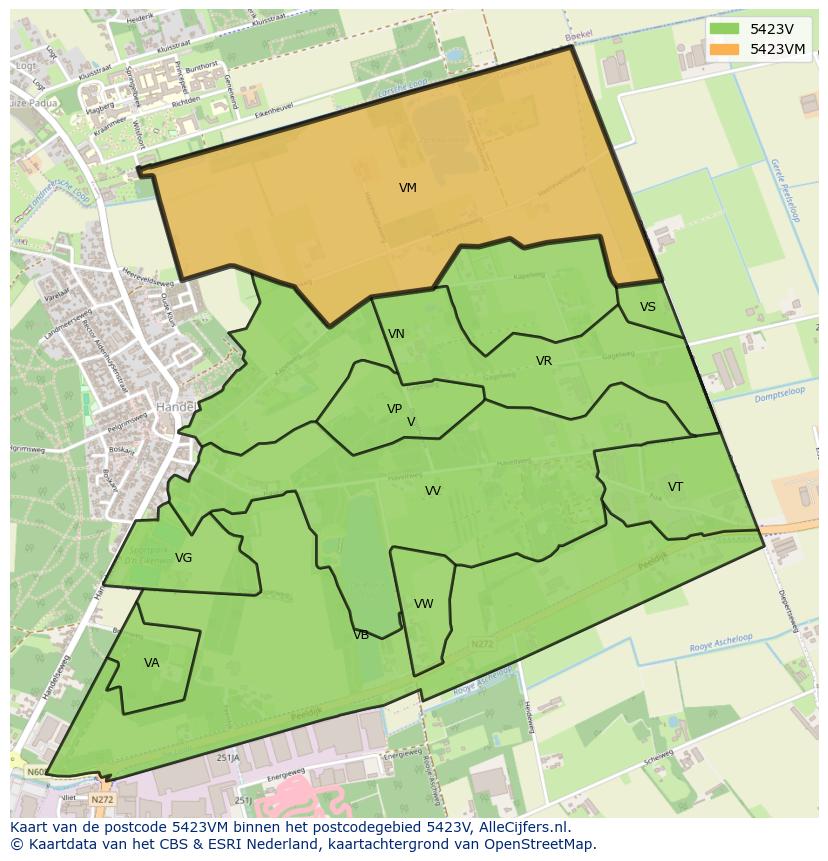 Afbeelding van het postcodegebied 5423 VM op de kaart.