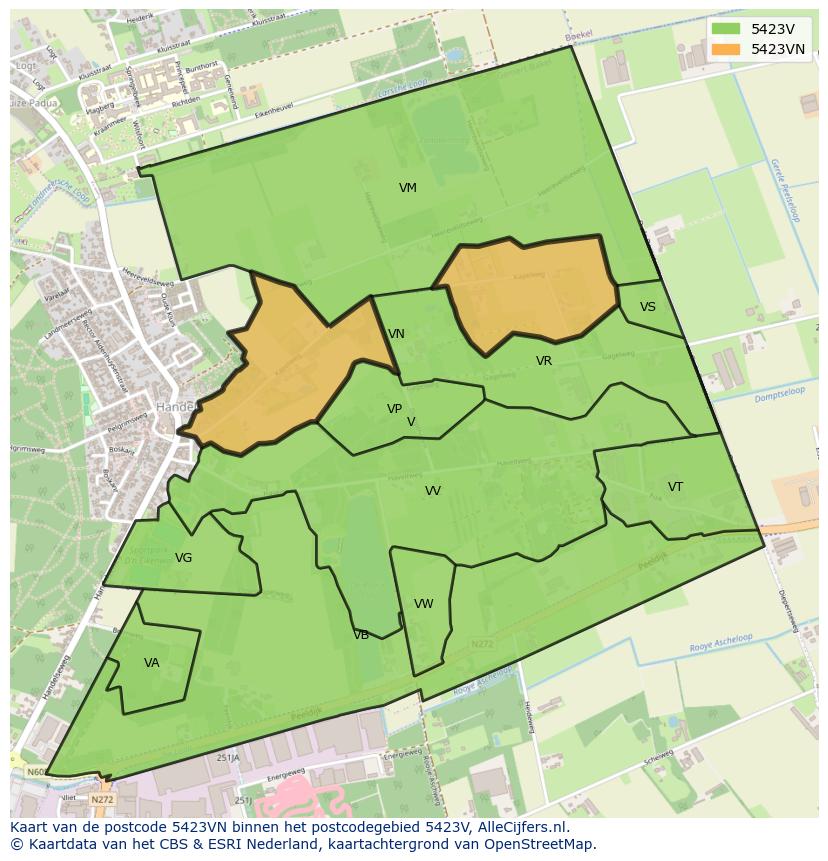 Afbeelding van het postcodegebied 5423 VN op de kaart.