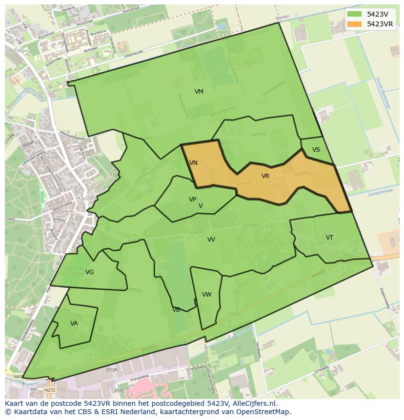 Afbeelding van het postcodegebied 5423 VR op de kaart.