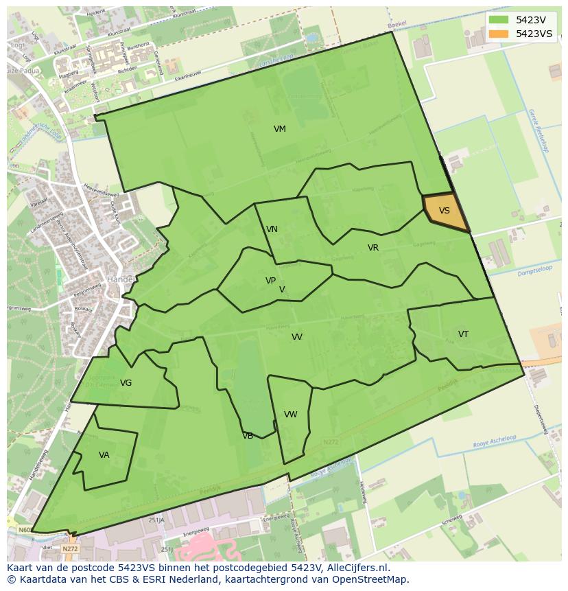 Afbeelding van het postcodegebied 5423 VS op de kaart.
