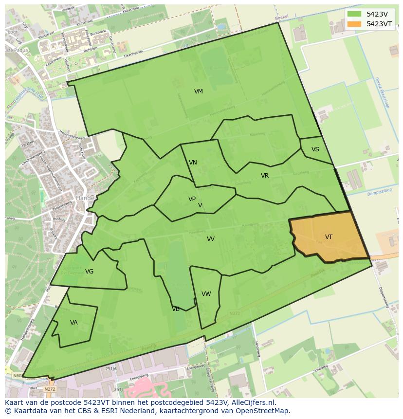 Afbeelding van het postcodegebied 5423 VT op de kaart.
