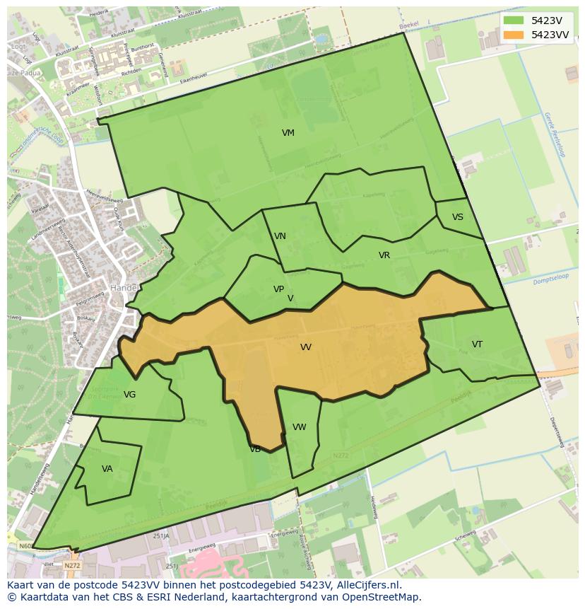 Afbeelding van het postcodegebied 5423 VV op de kaart.
