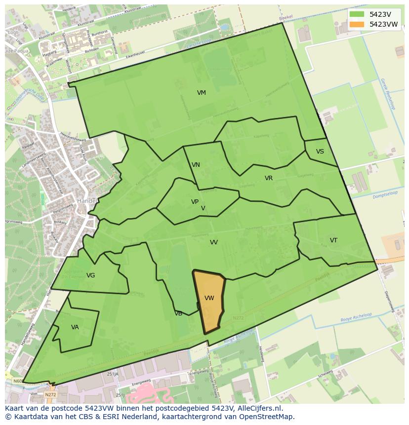 Afbeelding van het postcodegebied 5423 VW op de kaart.