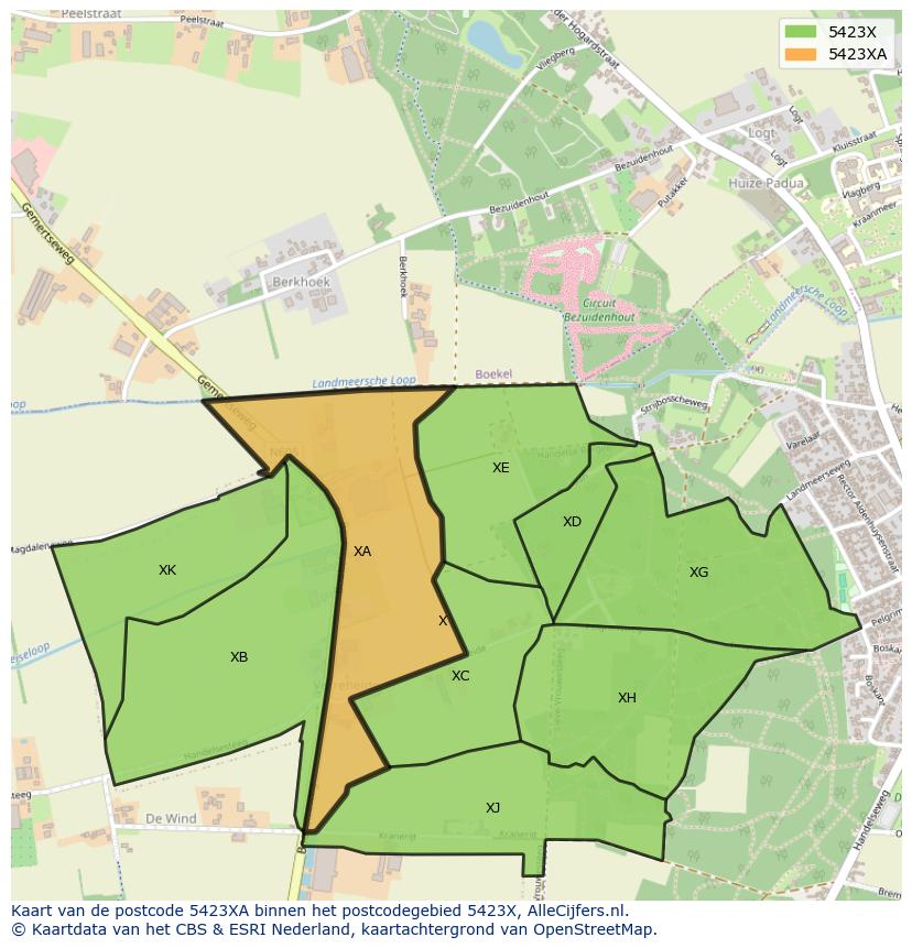 Afbeelding van het postcodegebied 5423 XA op de kaart.