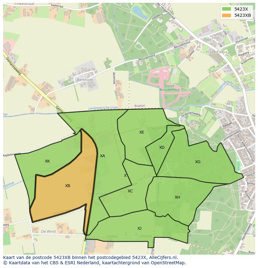 Afbeelding van het postcodegebied 5423 XB op de kaart.