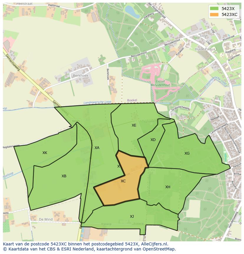 Afbeelding van het postcodegebied 5423 XC op de kaart.