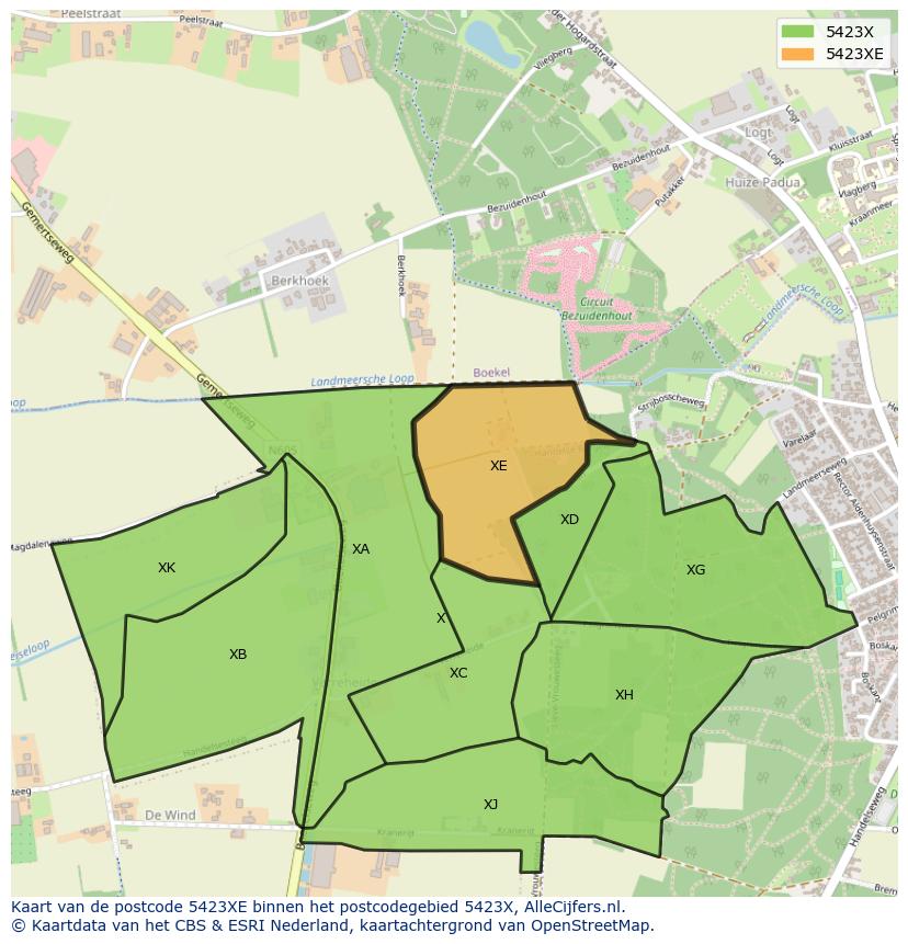 Afbeelding van het postcodegebied 5423 XE op de kaart.