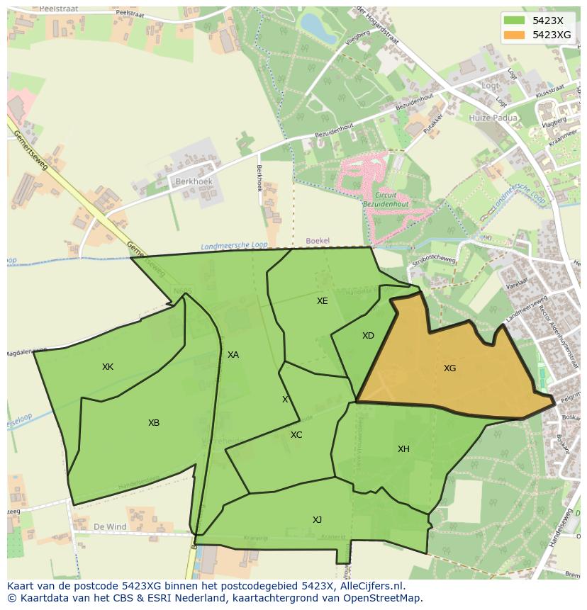 Afbeelding van het postcodegebied 5423 XG op de kaart.