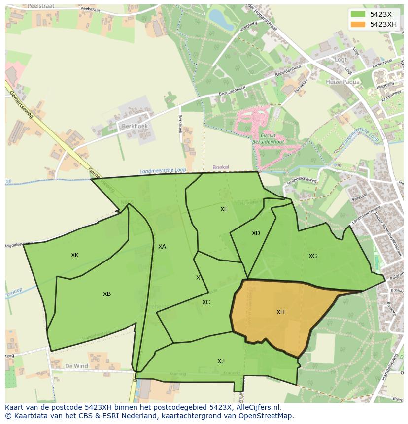 Afbeelding van het postcodegebied 5423 XH op de kaart.