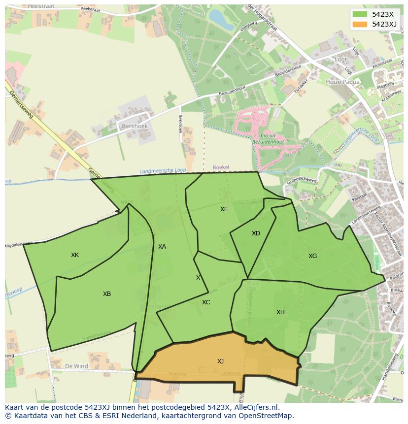 Afbeelding van het postcodegebied 5423 XJ op de kaart.