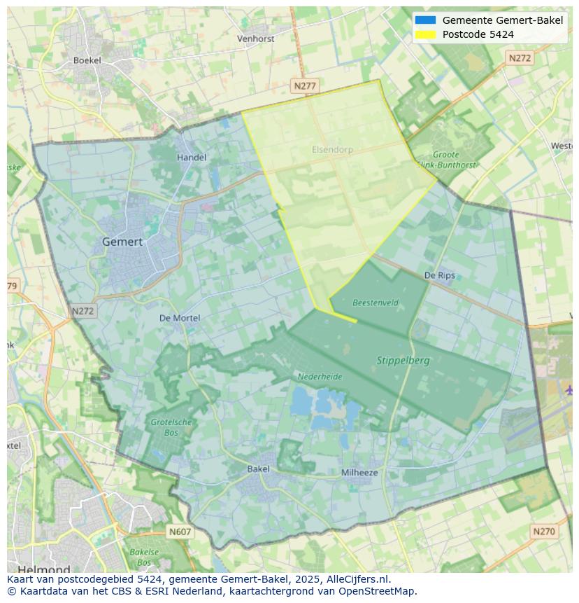 Afbeelding van het postcodegebied 5424 op de kaart.