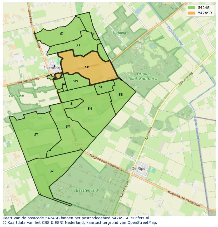 Afbeelding van het postcodegebied 5424 SB op de kaart.