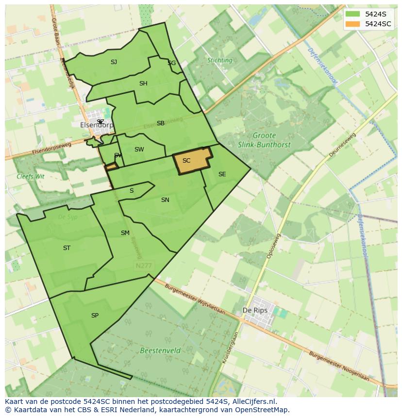 Afbeelding van het postcodegebied 5424 SC op de kaart.