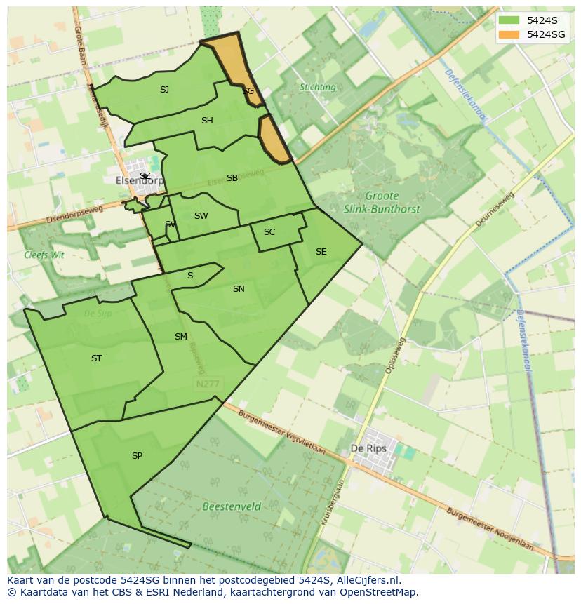 Afbeelding van het postcodegebied 5424 SG op de kaart.