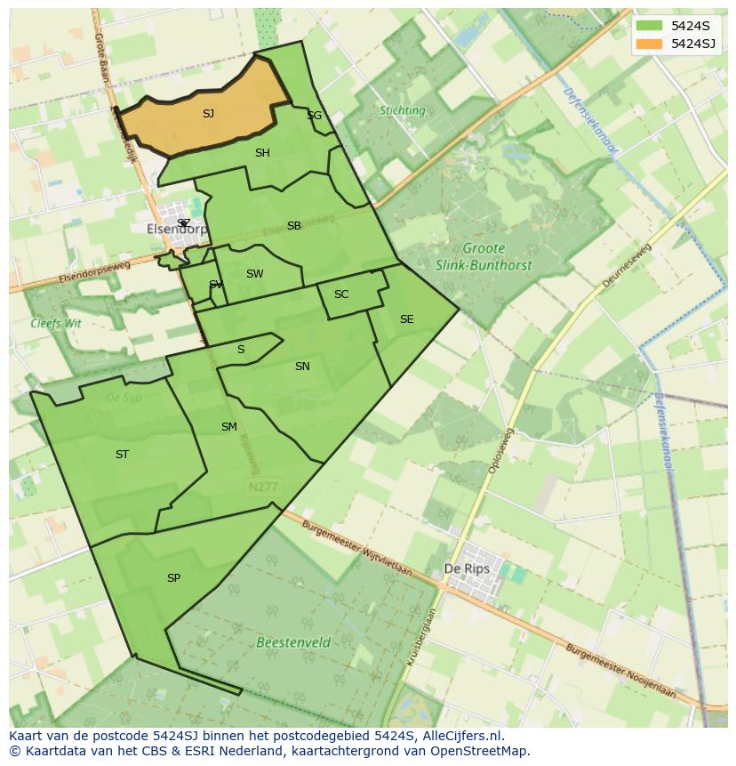 Afbeelding van het postcodegebied 5424 SJ op de kaart.