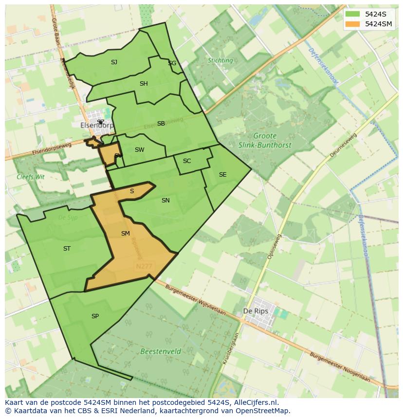 Afbeelding van het postcodegebied 5424 SM op de kaart.